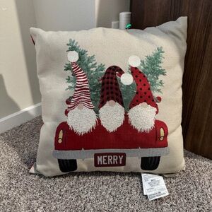 Festive Gnome Holiday Pillow - Red and Green